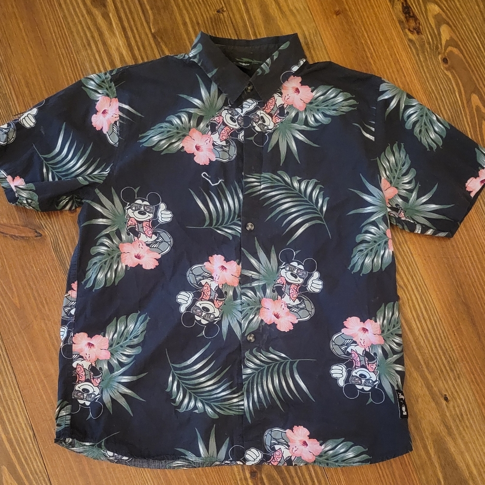Disney x Neff Shirt Hawaiian Tropical Floral Camp Mickey Mouse Mens M
